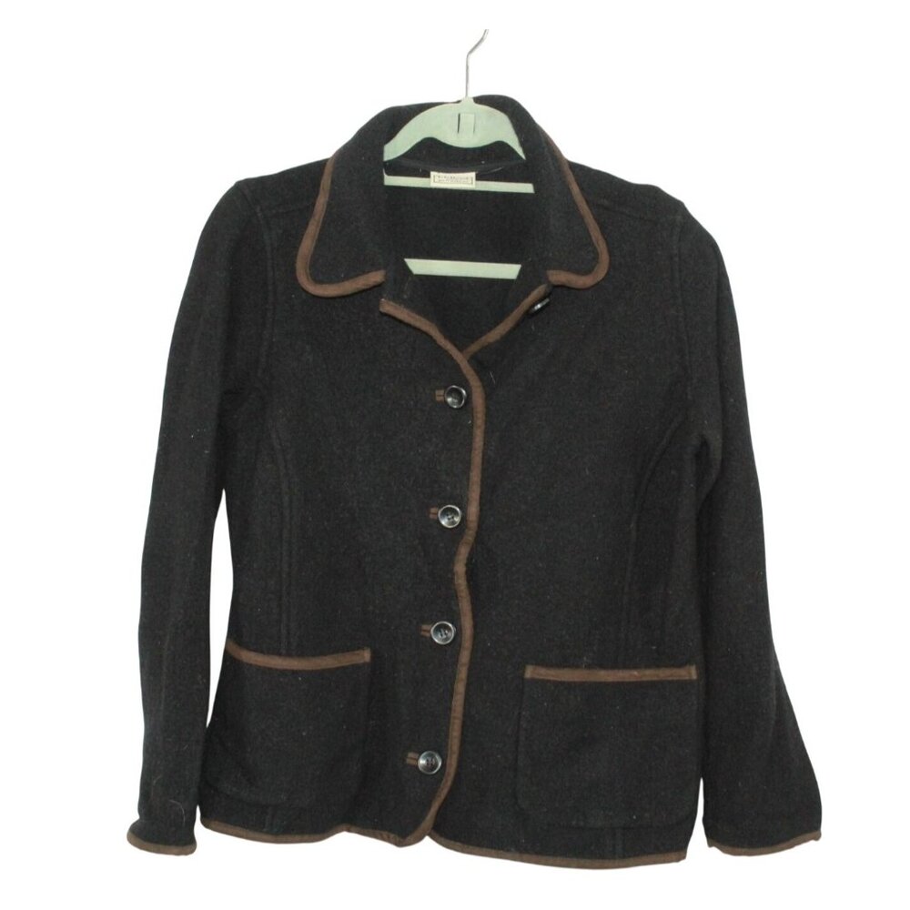 LL Bean Brown Wool Blend Contrast Trim Button Front Tailored Jacket Chic